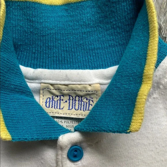 Okie Dokie Blue and White Polo Shirt Sporty Knit Style - Picture 3 of 8